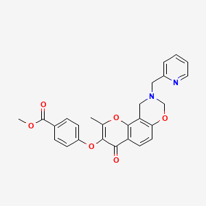 molecular formula C26H22N2O6 B2470977 Methyl 4-((2-methyl-4-oxo-9-(pyridin-2-ylmethyl)-4,8,9,10-tetrahydrochromeno[8,7-e][1,3]oxazin-3-yl)oxy)benzoate CAS No. 951997-81-2