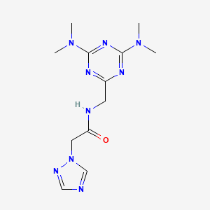 molecular formula C12H19N9O B2470979 N-((4,6-bis(dimethylamino)-1,3,5-triazin-2-yl)methyl)-2-(1H-1,2,4-triazol-1-yl)acetamide CAS No. 2034573-27-6