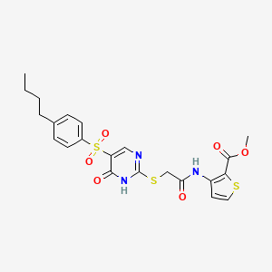 molecular formula C22H23N3O6S3 B2470996 3-{[({5-[(4-丁基苯基)磺酰基]-6-氧代-1,6-二氢嘧啶-2-基}硫代)乙酰基]氨基}噻吩-2-羧酸甲酯 CAS No. 1223857-49-5