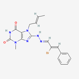 molecular formula C19H19BrN6O2 B2471013 8-((E)-2-((Z)-2-bromo-3-phenylallylidene)hydrazinyl)-7-((E)-but-2-en-1-yl)-3-methyl-1H-purine-2,6(3H,7H)-dione CAS No. 306732-92-3