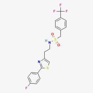 molecular formula C19H16F4N2O2S2 B2471016 N-(2-(2-(4-氟苯基)噻唑-4-基)乙基)-1-(4-(三氟甲基)苯基)甲磺酰胺 CAS No. 1396631-04-1