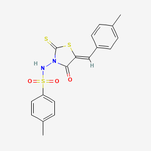 molecular formula C18H16N2O3S3 B2471019 (Z)-4-甲基-N-(5-(4-甲基苄叉)-4-氧代-2-硫代噻唑烷-3-基)苯磺酰胺 CAS No. 301222-92-4