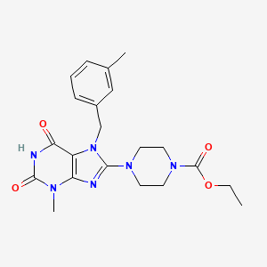 molecular formula C21H26N6O4 B2471024 Ethyl 4-[3-methyl-7-[(3-methylphenyl)methyl]-2,6-dioxopurin-8-yl]piperazine-1-carboxylate CAS No. 674817-39-1
