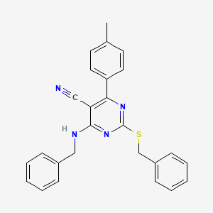 molecular formula C26H22N4S B2471039 4-(Benzylamino)-2-benzylsulfanyl-6-(4-methylphenyl)pyrimidine-5-carbonitrile CAS No. 303985-64-0