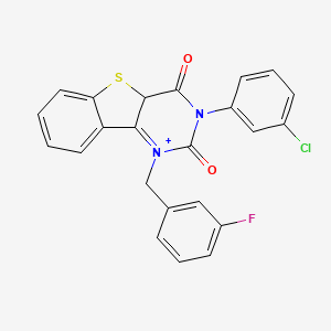 molecular formula C23H14ClFN2O2S B2471046 5-(3-Chlorophenyl)-3-[(3-fluorophenyl)methyl]-8-thia-3,5-diazatricyclo[7.4.0.0^{2,7}]trideca-1(9),2(7),10,12-tetraene-4,6-dione CAS No. 902496-34-8