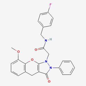 molecular formula C26H22FN3O4 B2471051 N-(4-fluorobenzyl)-2-(8-methoxy-3-oxo-2-phenyl-2,3-dihydrochromeno[2,3-c]pyrazol-1(4H)-yl)acetamide CAS No. 1223917-21-2