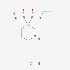 molecular formula C9H16ClNO4 B2471062 3-(Ethoxycarbonyl)piperidine-3-carboxylic acid hydrochloride CAS No. 2253632-51-6