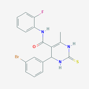 molecular formula C18H15BrFN3OS B2471064 4-(3-溴苯基)-N-(2-氟苯基)-6-甲基-2-硫代亚甲基-3,4-二氢-1H-嘧啶-5-甲酰胺 CAS No. 694463-85-9