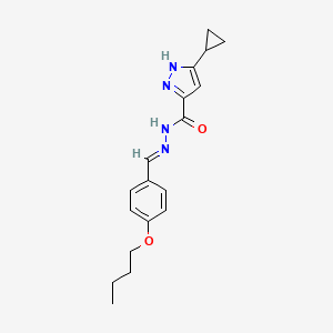 molecular formula C18H22N4O2 B2471067 (E)-N'-(4-butoxybenzylidene)-3-cyclopropyl-1H-pyrazole-5-carbohydrazide CAS No. 634884-37-0