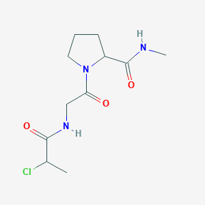 molecular formula C11H18ClN3O3 B2471075 1-[2-(2-Chloropropanoylamino)acetyl]-N-methylpyrrolidine-2-carboxamide CAS No. 2411193-50-3