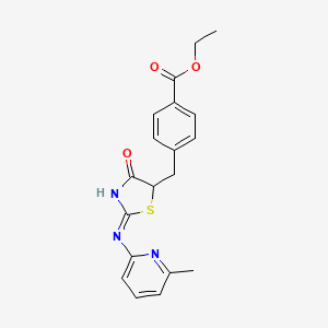 molecular formula C19H19N3O3S B2471078 Ethyl 4-{[(2Z)-2-[(6-methylpyridin-2-YL)imino]-4-oxo-1,3-thiazolidin-5-YL]methyl}benzoate CAS No. 497942-76-4