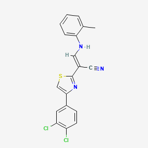 molecular formula C19H13Cl2N3S B2471080 (E)-2-(4-(3,4-二氯苯基)噻唑-2-基)-3-(邻甲苯基氨基)丙烯腈 CAS No. 450352-79-1
