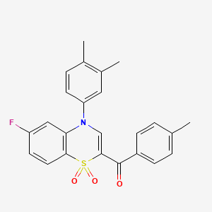 molecular formula C24H20FNO3S B2471105 [4-(3,4-dimethylphenyl)-6-fluoro-1,1-dioxido-4H-1,4-benzothiazin-2-yl](4-methylphenyl)methanone CAS No. 1114650-45-1