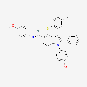 molecular formula C36H32N2O2S B2471112 N-(4-甲氧基苯基)-N-((E)-{1-(4-甲氧基苯基)-4-[(4-甲基苯基)硫代]-2-苯基-6,7-二氢-1H-吲哚-5-基}亚甲基)胺 CAS No. 477869-20-8