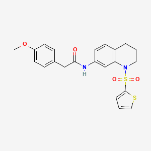 molecular formula C22H22N2O4S2 B2471118 2-(4-methoxyphenyl)-N-(1-(thiophen-2-ylsulfonyl)-1,2,3,4-tetrahydroquinolin-7-yl)acetamide CAS No. 898429-73-7
