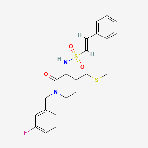 molecular formula C22H27FN2O3S2 B2471120 N-乙基-N-[(3-氟苯基)甲基]-4-甲硫基-2-[[(E)-2-苯乙烯基]磺酰氨基]丁酰胺 CAS No. 1214865-64-1