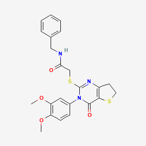 molecular formula C23H23N3O4S2 B2471121 N-benzyl-2-((3-(3,4-dimethoxyphenyl)-4-oxo-3,4,6,7-tetrahydrothieno[3,2-d]pyrimidin-2-yl)thio)acetamide CAS No. 877656-00-3