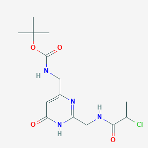 molecular formula C14H21ClN4O4 B2471123 Tert-butyl N-[[2-[(2-chloropropanoylamino)methyl]-6-oxo-1H-pyrimidin-4-yl]methyl]carbamate CAS No. 2411293-21-3