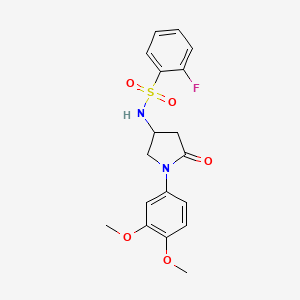 molecular formula C18H19FN2O5S B2471162 N-(1-(3,4-dimethoxyphenyl)-5-oxopyrrolidin-3-yl)-2-fluorobenzenesulfonamide CAS No. 896318-26-6