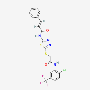 molecular formula C20H14ClF3N4O2S2 B2471214 N-(5-((2-((2-chloro-5-(trifluoromethyl)phenyl)amino)-2-oxoethyl)thio)-1,3,4-thiadiazol-2-yl)cinnamamide CAS No. 392298-94-1