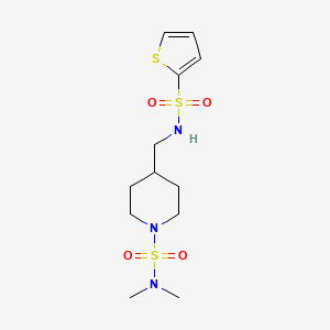 molecular formula C12H21N3O4S3 B2471247 N,N-二甲基-4-((噻吩-2-磺酰胺)甲基)哌啶-1-磺酰胺 CAS No. 2309342-72-9