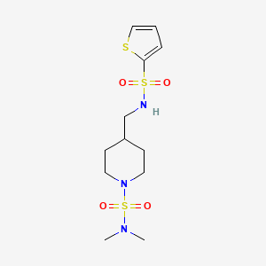 molecular formula C12H21N3O4S3 B2471247 N,N-ジメチル-4-((チオフェン-2-スルホンアミド)メチル)ピペリジン-1-スルホンアミド CAS No. 2309342-72-9