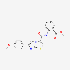 molecular formula C21H17N3O4S B2471272 Methyl 2-(6-(4-methoxyphenyl)imidazo[2,1-b]thiazole-3-carboxamido)benzoate CAS No. 1021218-35-8