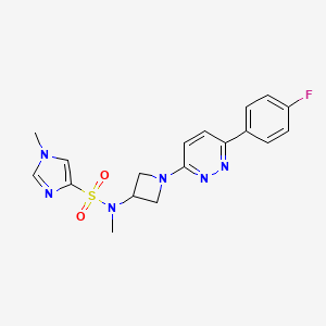 molecular formula C18H19FN6O2S B2471303 N-{1-[6-(4-fluorophenyl)pyridazin-3-yl]azetidin-3-yl}-N,1-dimethyl-1H-imidazole-4-sulfonamide CAS No. 2415463-42-0