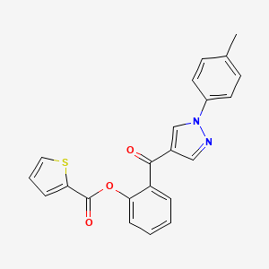 molecular formula C22H16N2O3S B2471309 2-{[1-(4-methylphenyl)-1H-pyrazol-4-yl]carbonyl}phenyl 2-thiophenecarboxylate CAS No. 955964-93-9