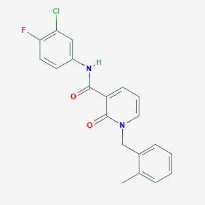 molecular formula C20H16ClFN2O2 B2471310 N-(3-chloro-4-fluorophenyl)-1-[(2-methylphenyl)methyl]-2-oxo-1,2-dihydropyridine-3-carboxamide CAS No. 1005298-30-5