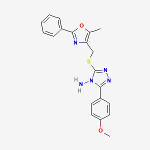 molecular formula C20H19N5O2S B2471317 3-(4-methoxyphenyl)-5-(((5-methyl-2-phenyloxazol-4-yl)methyl)thio)-4H-1,2,4-triazol-4-amine CAS No. 937993-71-0