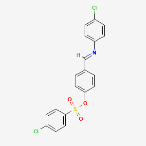 molecular formula C19H13Cl2NO3S B2471321 4-{[(4-Chlorophenyl)imino]methyl}phenyl 4-chlorobenzenesulfonate CAS No. 331460-61-8