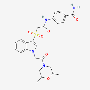 molecular formula C25H28N4O6S B2471325 4-(2-((1-(2-(2,6-dimethylmorpholino)-2-oxoethyl)-1H-indol-3-yl)sulfonyl)acetamido)benzamide CAS No. 920488-61-5