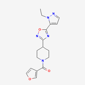 molecular formula C17H19N5O3 B2471326 (4-(5-(1-ethyl-1H-pyrazol-5-yl)-1,2,4-oxadiazol-3-yl)piperidin-1-yl)(furan-3-yl)methanone CAS No. 2034249-10-8