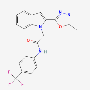molecular formula C20H15F3N4O2 B2471338 2-[2-(5-甲基-1,3,4-恶二唑-2-基)-1H-吲哚-1-基]-N-[4-(三氟甲基)苯基]乙酰胺 CAS No. 923193-75-3