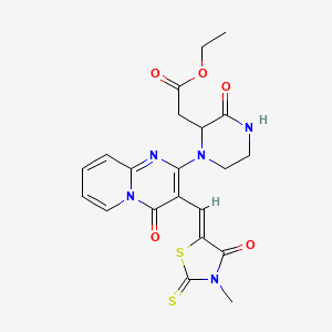 molecular formula C21H21N5O5S2 B2471351 (Z)-ethyl 2-(1-(3-((3-methyl-4-oxo-2-thioxothiazolidin-5-ylidene)methyl)-4-oxo-4H-pyrido[1,2-a]pyrimidin-2-yl)-3-oxopiperazin-2-yl)acetate CAS No. 1031390-70-1