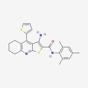 molecular formula C25H25N3OS2 B2471363 3-amino-N-mesityl-4-(thiophen-2-yl)-5,6,7,8-tetrahydrothieno[2,3-b]quinoline-2-carboxamide CAS No. 370850-44-5