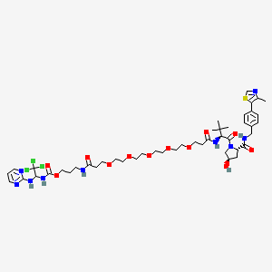 molecular formula C46H66Cl3N9O12S B2471376 3-[3-[2-[2-[2-[2-[3-[[(2S)-1-[(2S,4R)-4-Hydroxy-2-[[4-(4-methyl-1,3-thiazol-5-yl)phenyl]methylcarbamoyl]pyrrolidin-1-yl]-3,3-dimethyl-1-oxobutan-2-yl]amino]-3-oxopropoxy]ethoxy]ethoxy]ethoxy]ethoxy]propanoylamino]propyl N-[2,2,2-trichloro-1-(pyrimidin-2-ylamino)ethyl]carbamate CAS No. 2509359-75-3