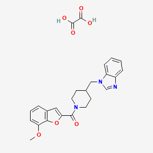 molecular formula C25H25N3O7 B2471378 (4-((1H-benzo[d]imidazol-1-yl)methyl)piperidin-1-yl)(7-methoxybenzofuran-2-yl)methanone oxalate CAS No. 1351652-06-6