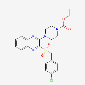 molecular formula C22H23ClN4O4S B2471383 Ethyl 4-(3-((4-chlorobenzyl)sulfonyl)quinoxalin-2-yl)piperazine-1-carboxylate CAS No. 1105248-30-3