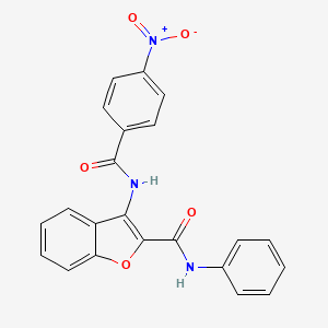 molecular formula C22H15N3O5 B2471390 3-(4-nitrobenzamido)-N-phenylbenzofuran-2-carboxamide CAS No. 887887-03-8