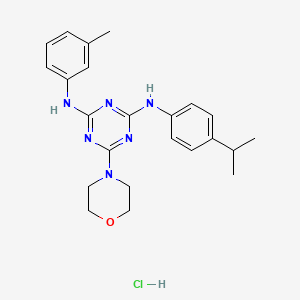 molecular formula C23H29ClN6O B2471392 N2-(4-isopropylphenyl)-6-morpholino-N4-(m-tolyl)-1,3,5-triazine-2,4-diamine hydrochloride CAS No. 1179402-49-3