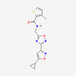 molecular formula C15H14N4O3S B2471393 N-((3-(5-cyclopropylisoxazol-3-yl)-1,2,4-oxadiazol-5-yl)methyl)-3-methylthiophene-2-carboxamide CAS No. 1904017-76-0