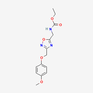 molecular formula C14H17N3O5 B2471397 Ethyl ((3-((4-methoxyphenoxy)methyl)-1,2,4-oxadiazol-5-yl)methyl)carbamate CAS No. 1226455-47-5