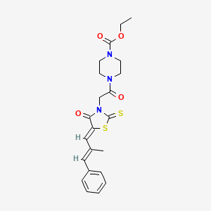 molecular formula C22H25N3O4S2 B2471405 ethyl 4-(2-((Z)-5-((E)-2-methyl-3-phenylallylidene)-4-oxo-2-thioxothiazolidin-3-yl)acetyl)piperazine-1-carboxylate CAS No. 612803-66-4