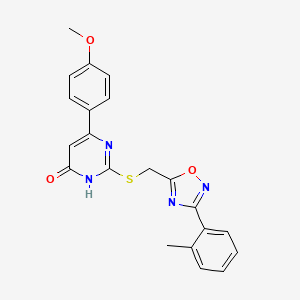 molecular formula C21H18N4O3S B2471427 6-(4-Methoxyphenyl)-2-(((3-(o-tolyl)-1,2,4-oxadiazol-5-yl)methyl)thio)pyrimidin-4-ol CAS No. 1021211-42-6