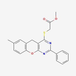 molecular formula C21H18N2O3S B2471430 [(7-甲基-2-苯基-5H-色烯并[2,3-d]嘧啶-4-基)硫代]乙酸甲酯 CAS No. 866340-61-6