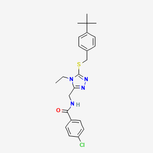 molecular formula C23H27ClN4OS B2471436 N-[(5-{[4-(tert-butyl)benzyl]sulfanyl}-4-ethyl-4H-1,2,4-triazol-3-yl)methyl]-4-chlorobenzenecarboxamide CAS No. 338962-52-0
