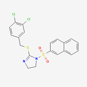 molecular formula C20H16Cl2N2O2S2 B2471437 2-[(3,4-二氯苯基)甲硫基]-1-萘-2-基磺酰基-4,5-二氢咪唑 CAS No. 868218-46-6