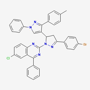 molecular formula C39H28BrClN6 B2471444 2-[5-(4-Bromophenyl)-3-[3-(4-methylphenyl)-1-phenylpyrazol-4-yl]-3,4-dihydropyrazol-2-yl]-6-chloro-4-phenylquinazoline CAS No. 361366-61-2